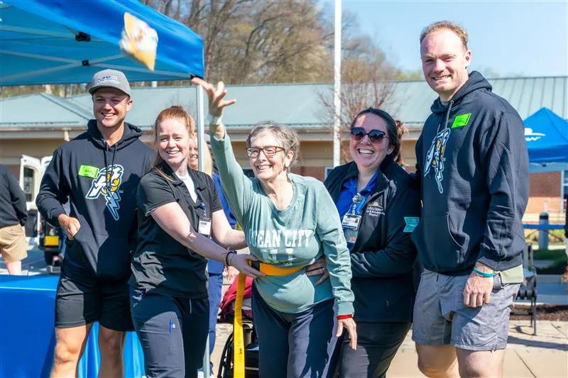 As the baseball season approaches, the York Revolution baseball team brought their energy off the field and into WellSpan Surgery & Rehabilitation Hospital. Players, alongside mascot Downtown and team dog Rosie, spent time with patients and team members, joining in therapeutic activities that support recovery and highlight the power of movement, motivation and connection.