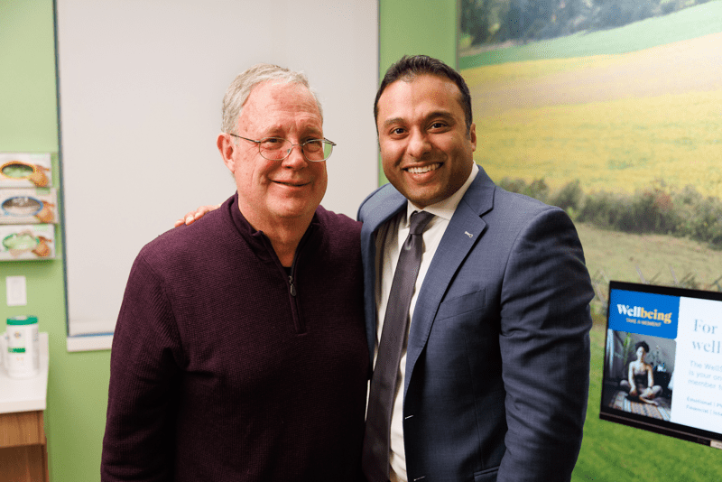 Still photos from the H&V heart month - George's story video shoot with Dr Madathil and patient.