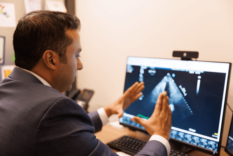 Still photos from the H&V heart month - George's story video shoot with Dr Madathil and patient.